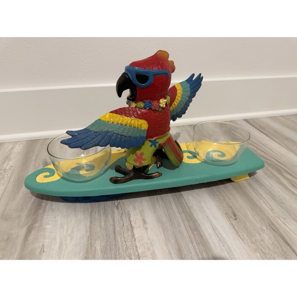 Vtg Margaritaville Jimmy Buffett Surfing Parrot Colorful Server Rare